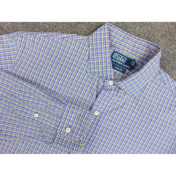 Vintage Polo Ralph Lauren Shirt Mens 16.5x42 Custom Fit Blue Green Plaid‎ - Picture 1 of 10